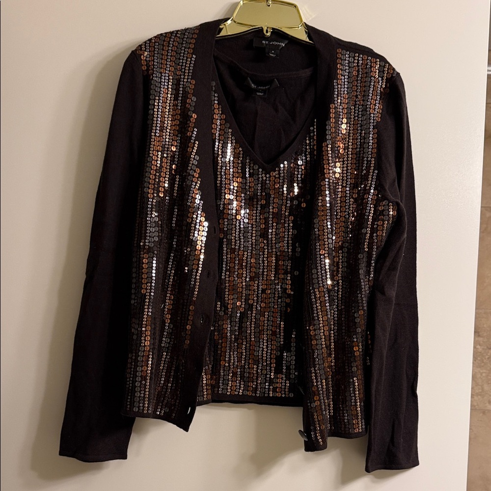 St John Copper Sequin Embellished Brown Twin-set